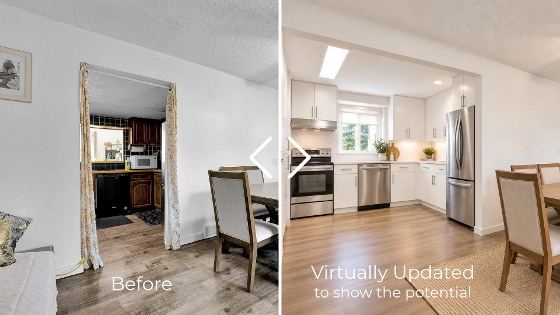 Before and After of kitchen and dining room